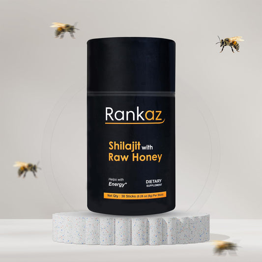 Rankaz Natural Shilajit Honey Sticks Organic - 30 Sticks, Shilajit Honey Fulvic Acid and Trace Minerals